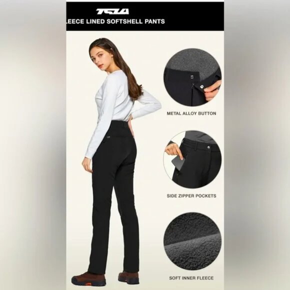 TSLA Pants Soft Shell Fleece Lined Winter Snow Ski Hiking Women's Black size 8S - Picture 3 of 10